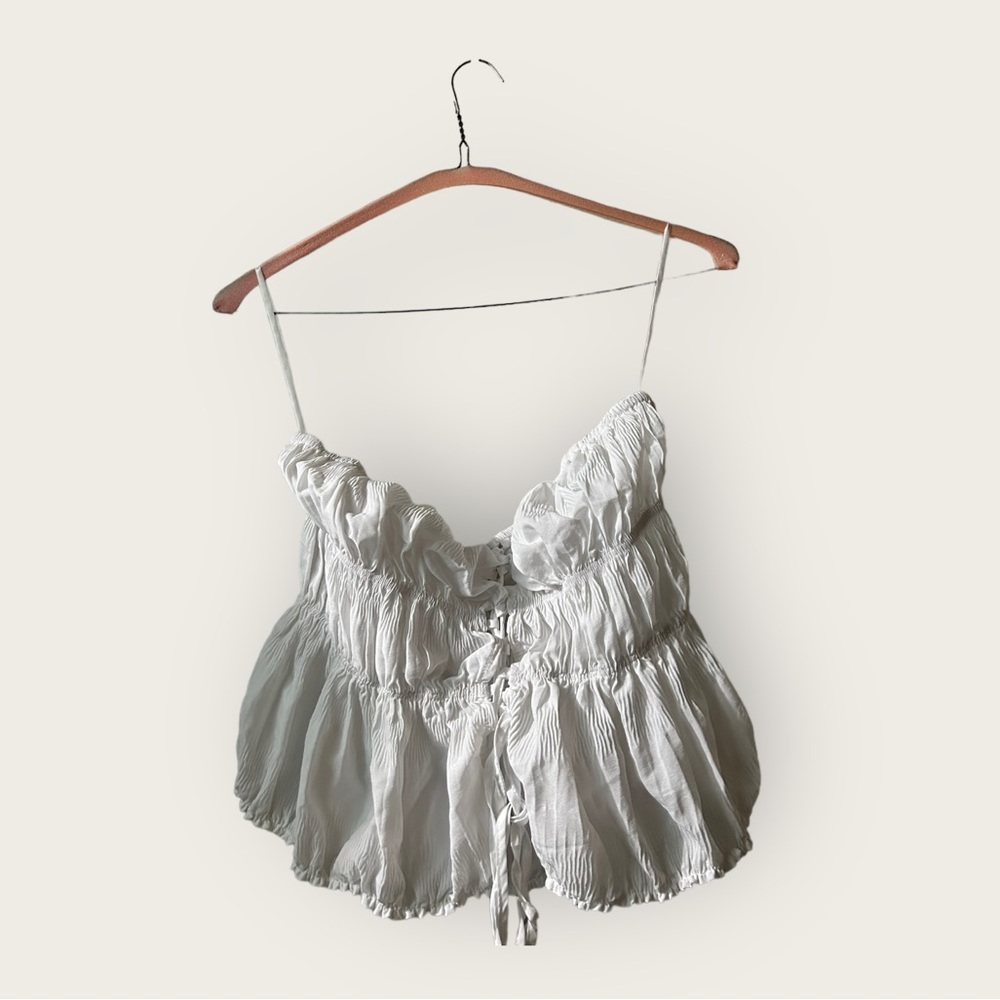 SHEIN Lace Up Ruffle Hem Tube Top